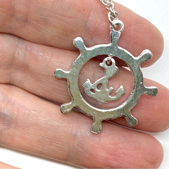 Nautical Anchor Silvertone with Rhinestones Necklace - Picture 3 of 7